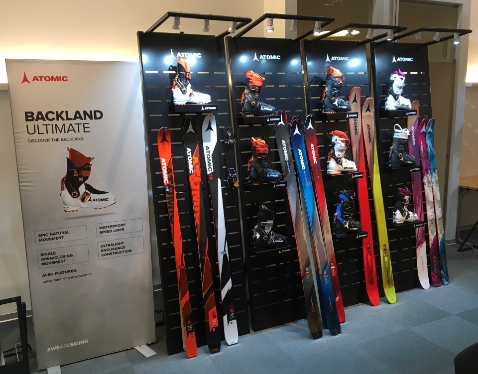 Atomic skis helmets and shoes displays 10