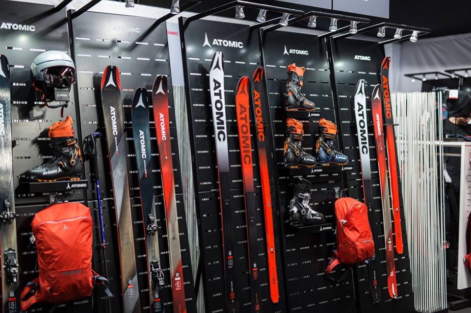Atomic skis helmets and shoes displays 1