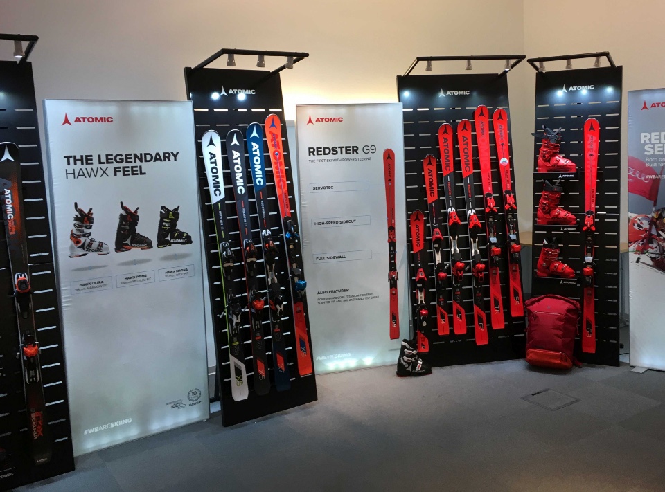 Atomic skis helmets and shoes displays 9
