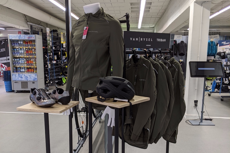 Decathlon cycle textile and accessories displays